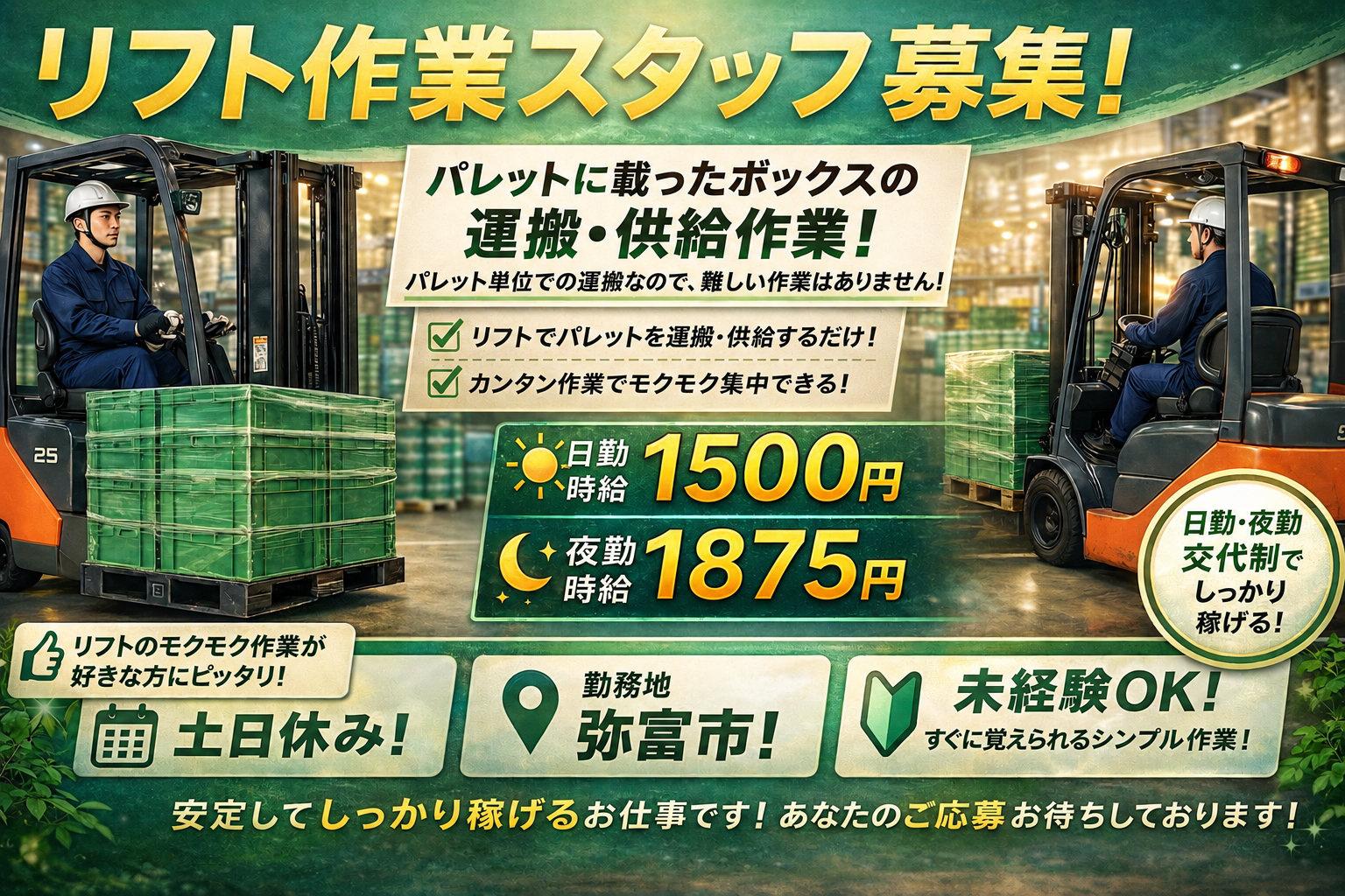 派遣 特になし 軽作業 点検・検査 フォークリフト 特になし 物流・倉庫の求人情報イメージ1