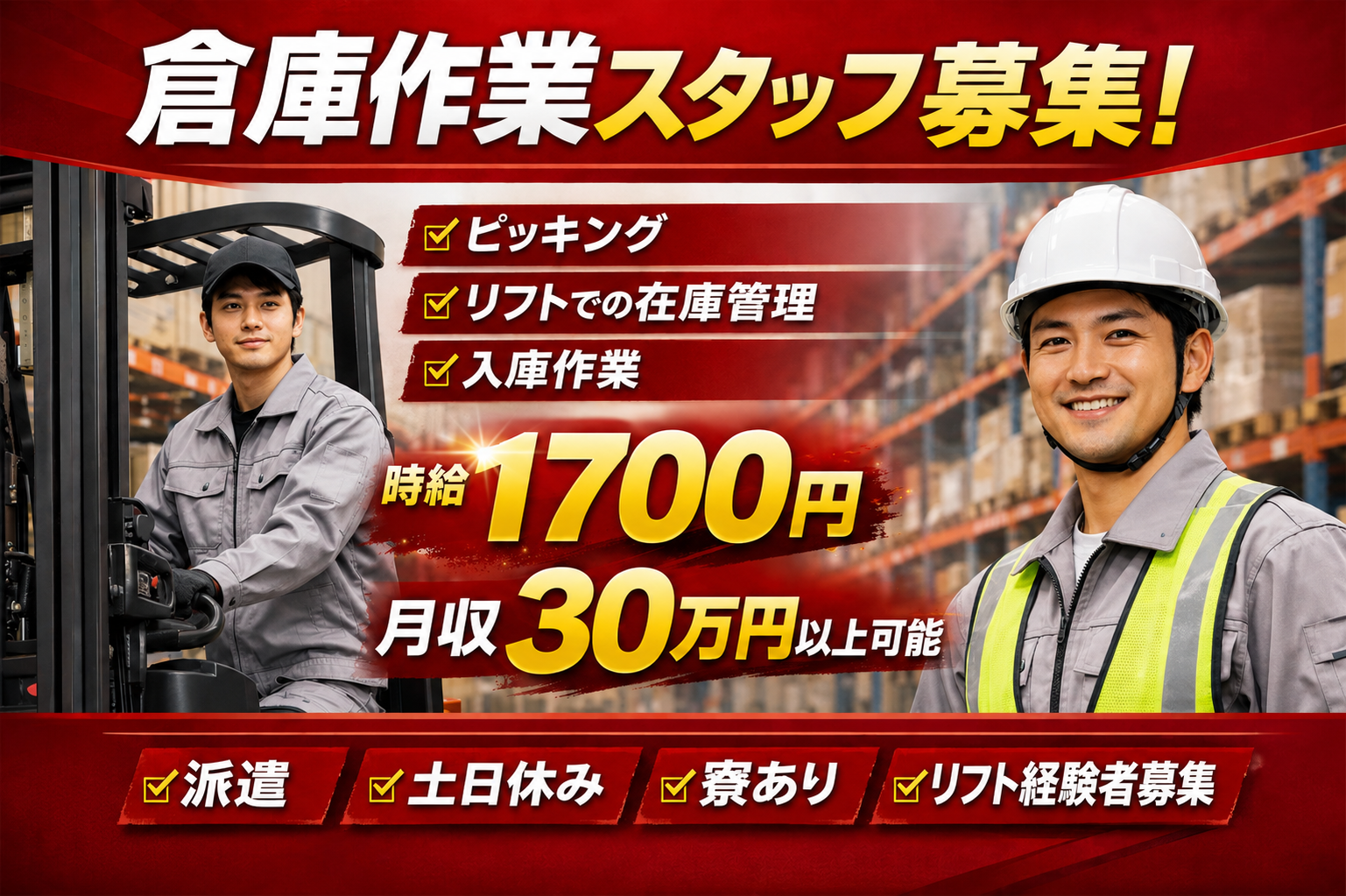 派遣 特になし 軽作業 集荷・ピッキング フォークリフト 特になし 物流・倉庫 小売・流通の求人情報イメージ1